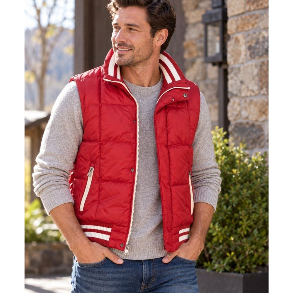 Izod Jacket Down Vest Red With White Stripes Preppy Y2K Inspired Layering Piece